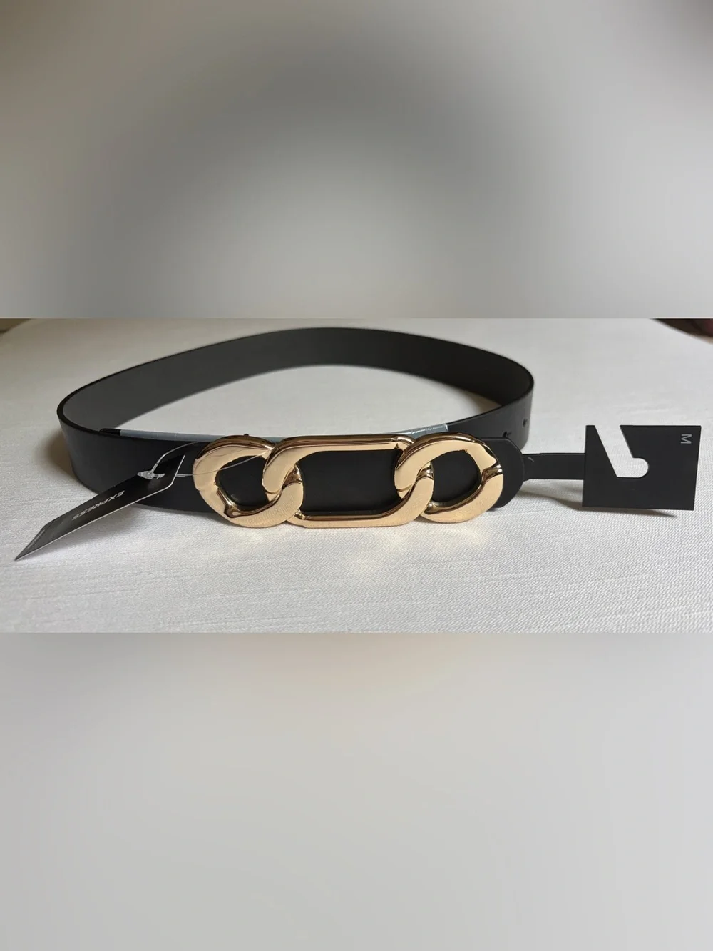 Express Black Belt with Gold Chain-Link Accent